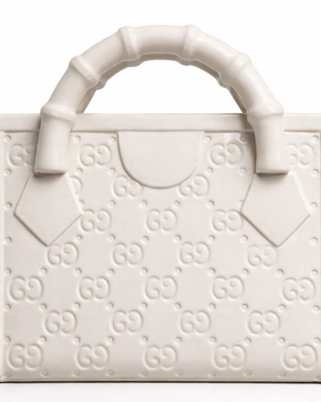 vaas - handtasvaas met handvat - keramiek - crème - 25 × 11 × 26 cm