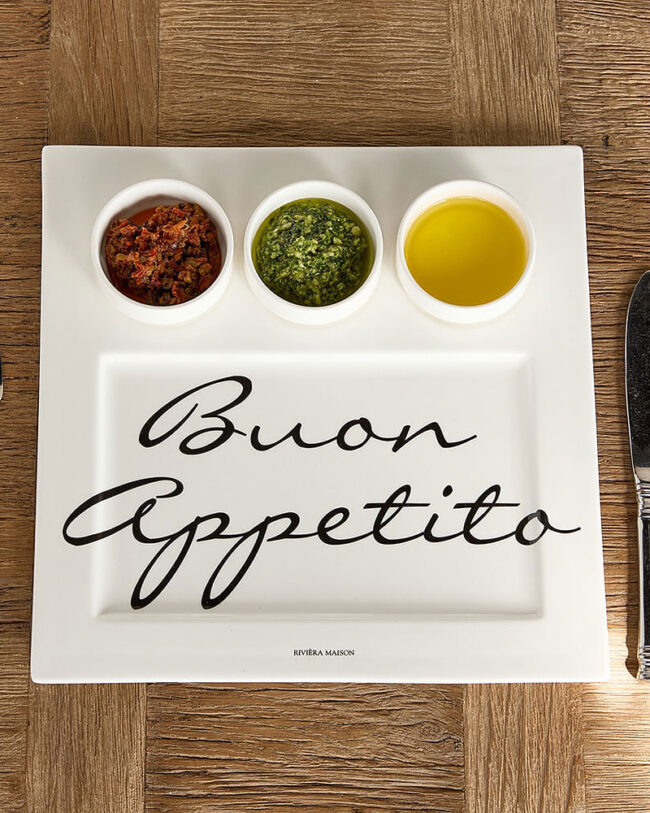 keuken - Rivièra Maison - Serveerschaal Buon Appetito - Porselein - wit - 29 × 29 × 3,5 cm