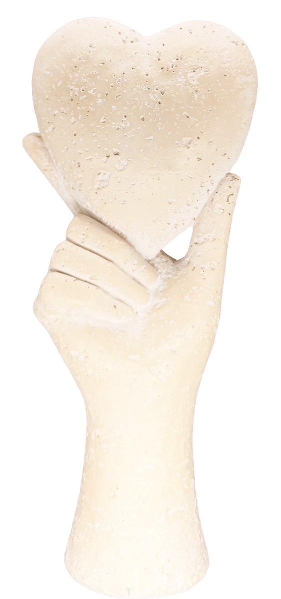 decoratief beeld - Hand met Hart – Kunsthars - Beige – 10,5 × 6,6 × 26 cm - Afbeelding 2