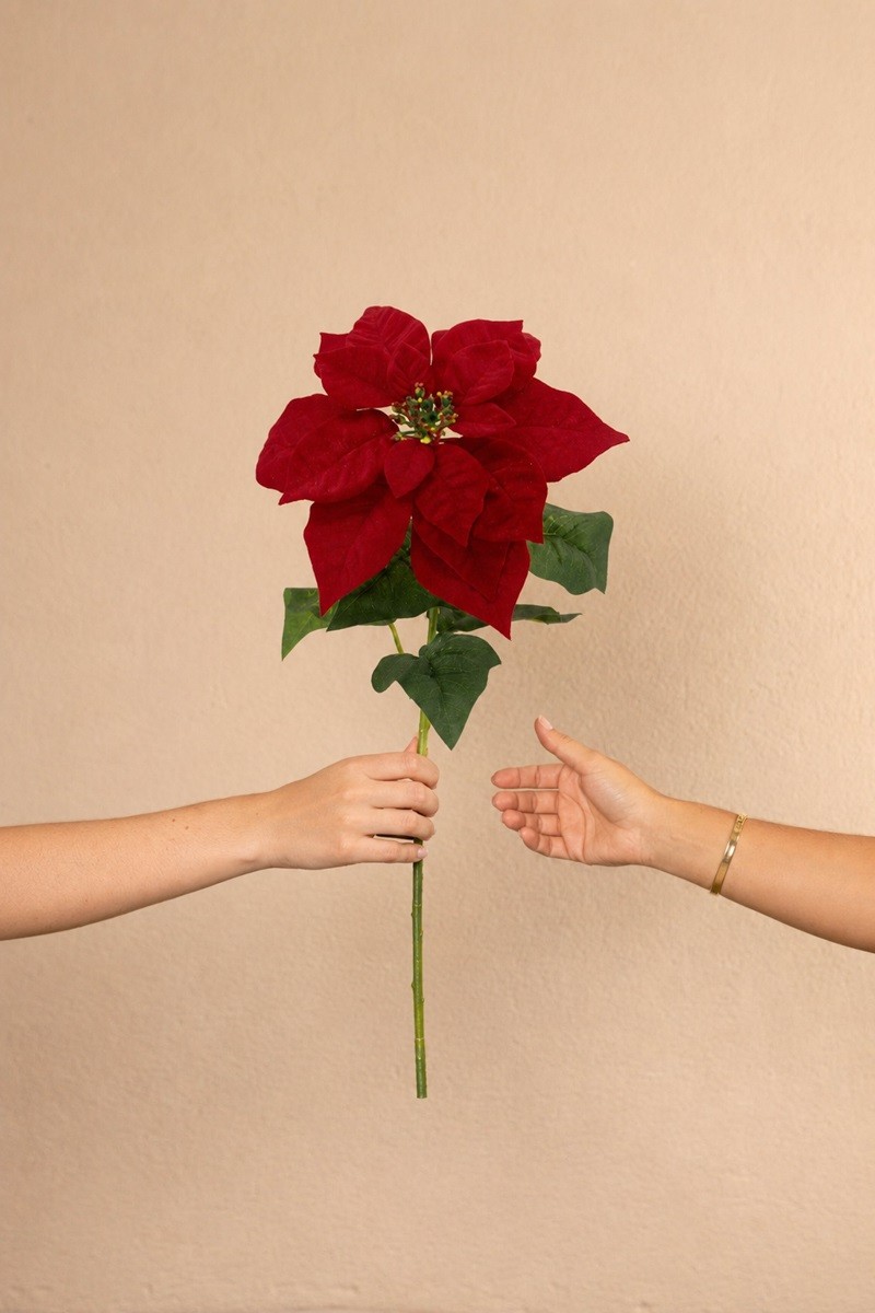 kunstbloem - kerstroos - kunststof - rood - H 70 cm