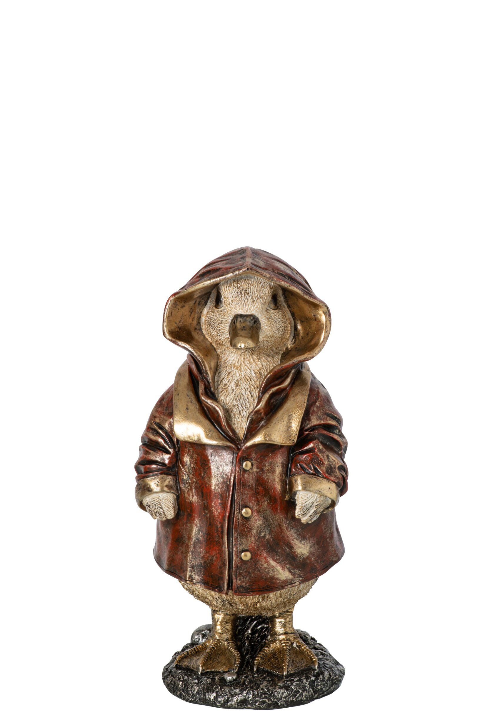 decoratief beeld - eend staand - j-line - kunsthars - koperkleurig - klein - 11 x 10,5 x 22 cm