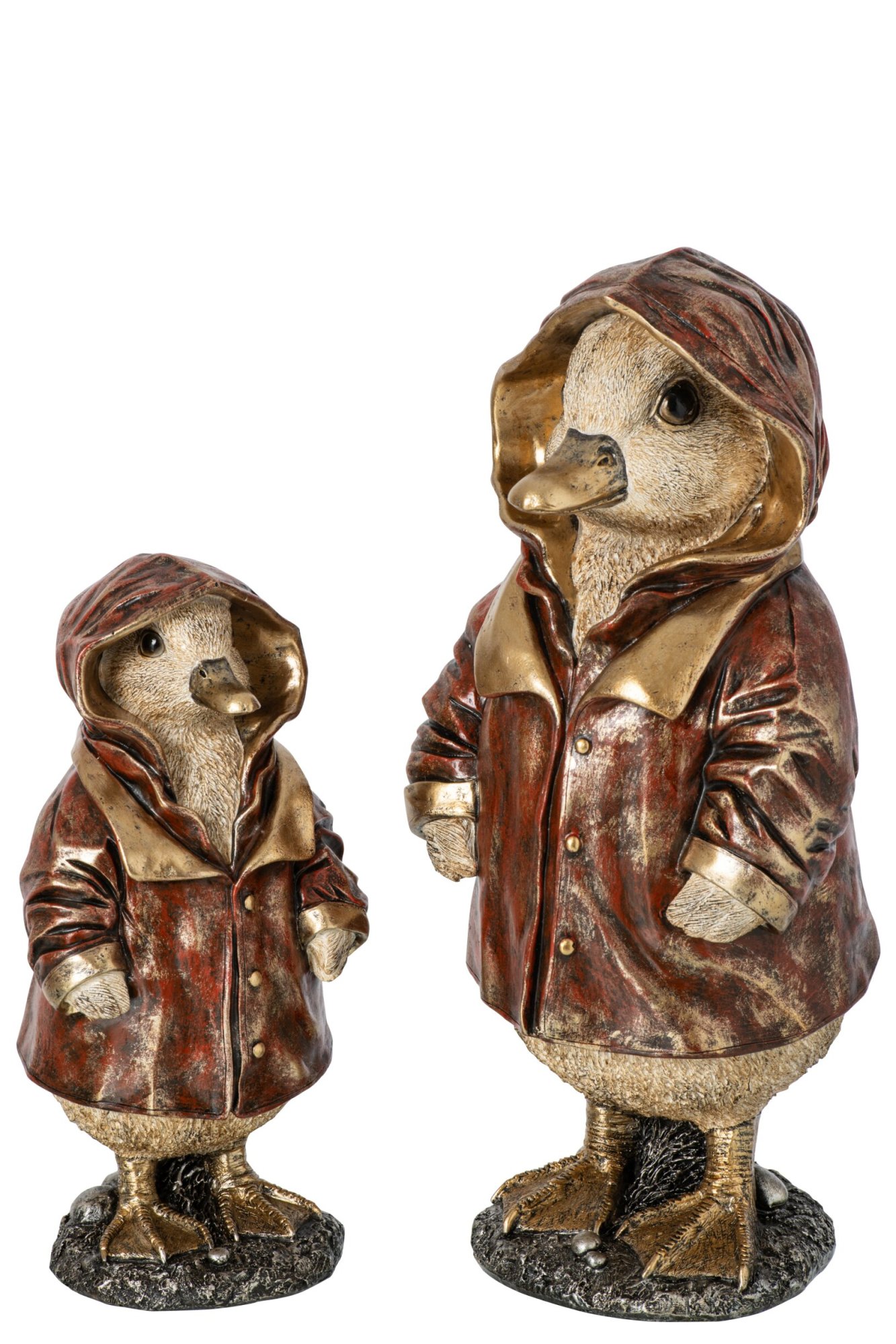 decoratief beeld - eend staand - j-line - kunsthars - koperkleurig - klein - 11 x 10,5 x 22 cm - Afbeelding 2