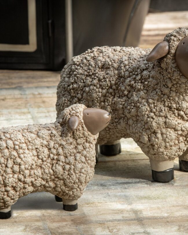 decoratief Schaap – j-line - kunsthars - bruin/beige – Weersbestendig - groot 56 × 25 × 41,5 cm - enkel afhalen/geen verzending