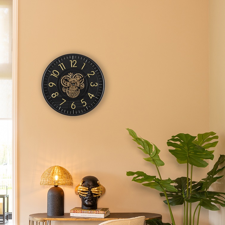 Wandklok Clarke - countryfield - metaal/kunststof - zwart/goud – Ø 55 cm - geen verzending/enkel afhalen