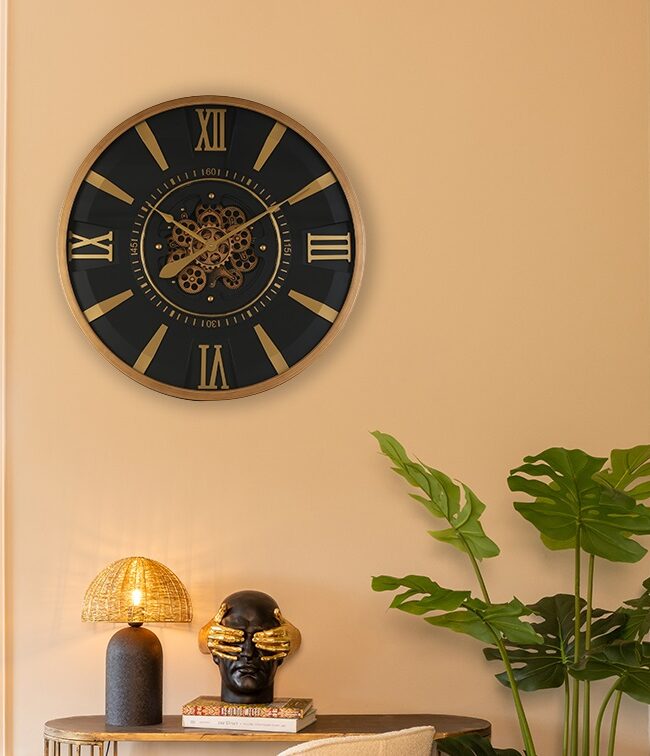 Wandklok Hora - countryfield - metaal/kunststof - Zwart/Goud – Ø 80 cm - geen verzending/enkel afhalen