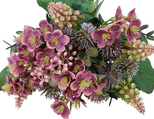 Kunstboeket - countryfield - Helleborus & Vingerhoedskruid – kunststof/kunstzijde - paars/groen/wit - 11 × 17 × 30 cm