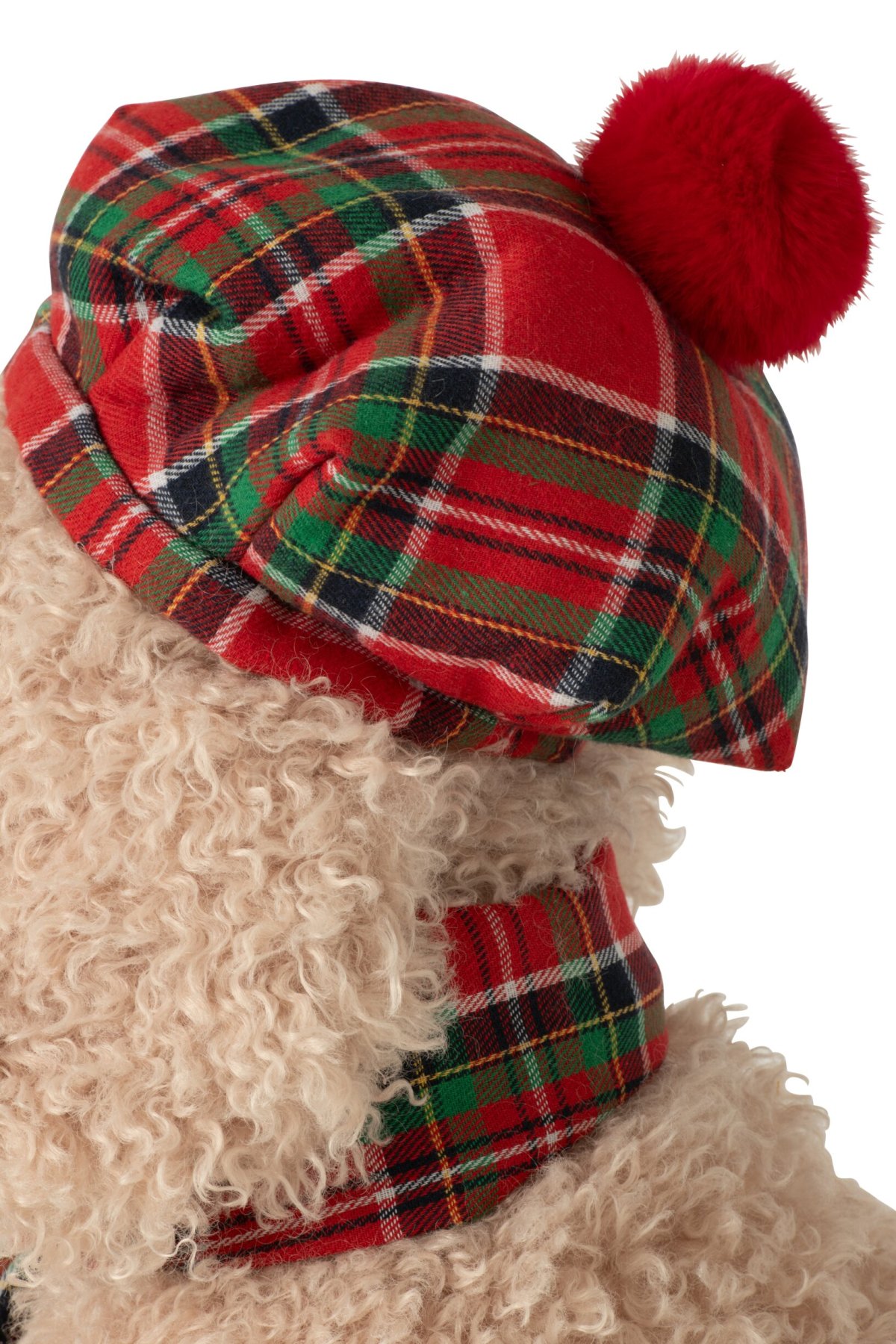 kerstfiguur - j-line - hond van pluche met baret en sjaal – textiel - beige - 40 x 28 x 48 cm - Afbeelding 4