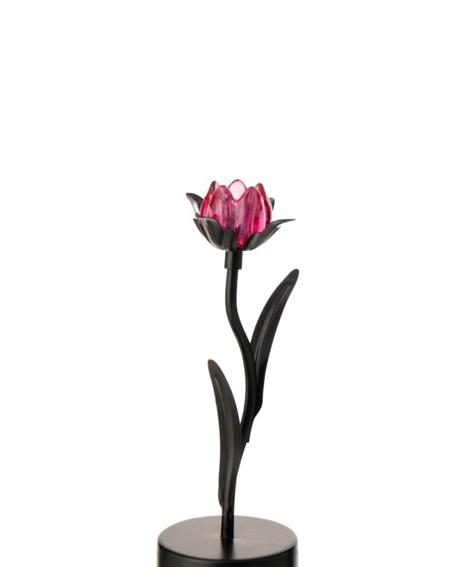 Tafellamp LED Bloem – Ijzer – Zwart/Roze – klein - 12,6 x 9,5 x 26,6 cm