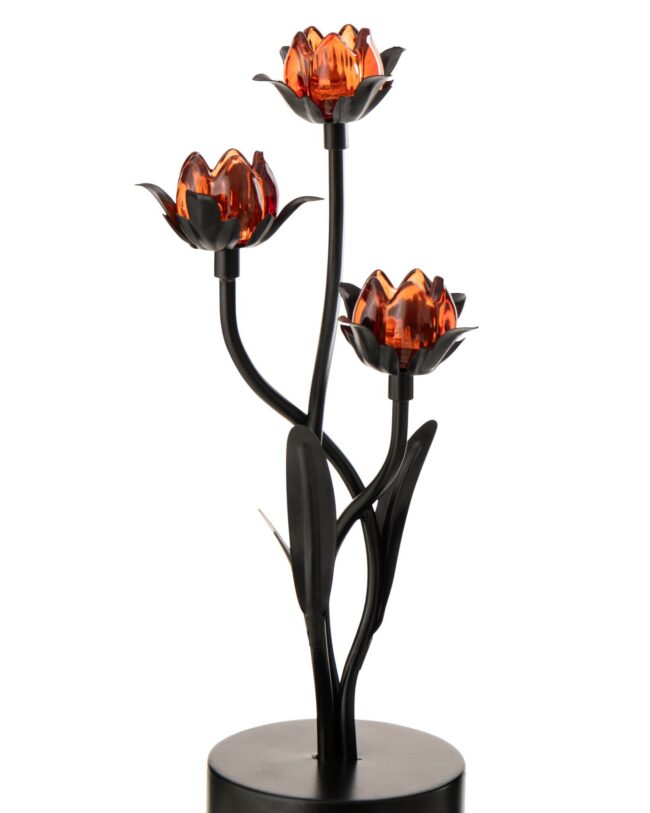 Tafellamp LED Bloem – Ijzer – Zwart/Roze – groot - 20,8 x 18,7 x 36,5 cm
