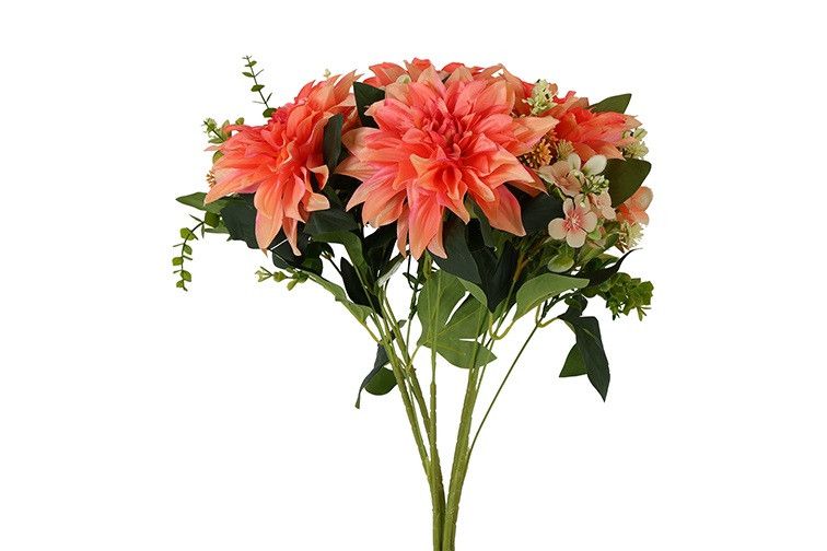 Kunstboeket Dahlia Sophie 15 Stuks – Countryfield - kunststof/kunstzijde - Zalm – 25 x 25 x 63 cm - Afbeelding 2