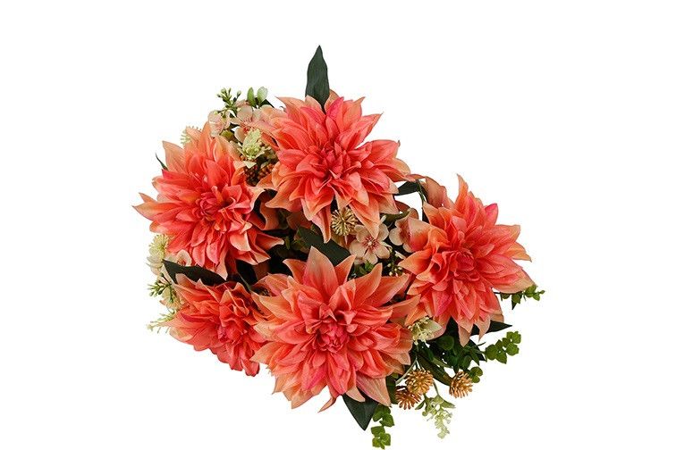 Kunstboeket Dahlia Sophie 15 Stuks – Countryfield - kunststof/kunstzijde - Zalm – 25 x 25 x 63 cm - Afbeelding 3