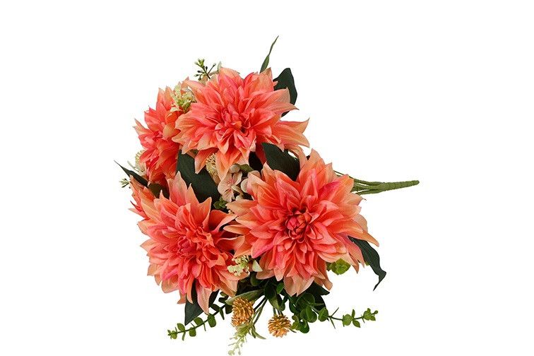 Kunstboeket Dahlia Sophie 15 Stuks – Countryfield - kunststof/kunstzijde - Zalm – 25 x 25 x 63 cm - Afbeelding 4