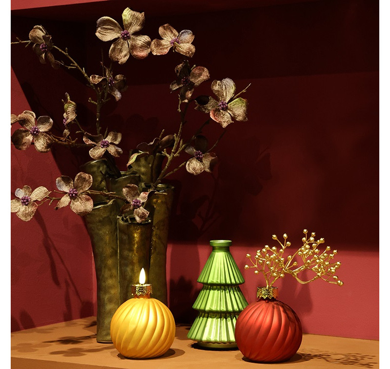 LED Kaars Kerstbal Stripe – Countryfield - glas -rood - klein - Ø 10 x 13,6 cm