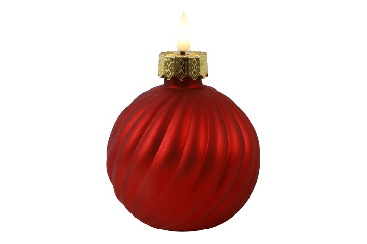 LED Kaars Kerstbal Stripe – Countryfield - glas - rood - klein - Ø 10 x 13,6 cm - Afbeelding 2