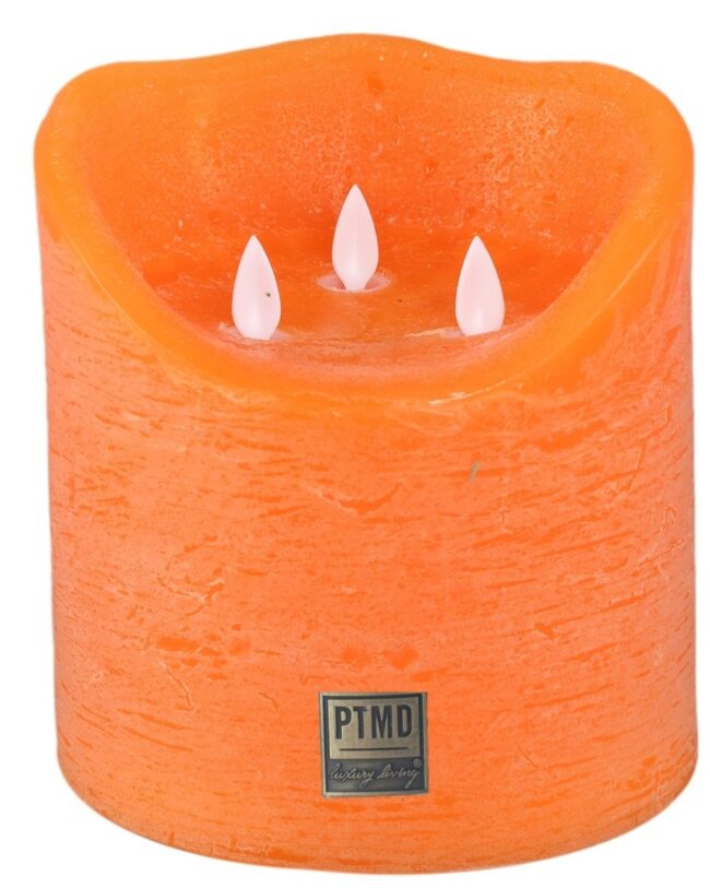 PTMD LED kaars Met 3 Beweegbare VlamMEN rustiek oranje XXL – H 15 x D 15 cm