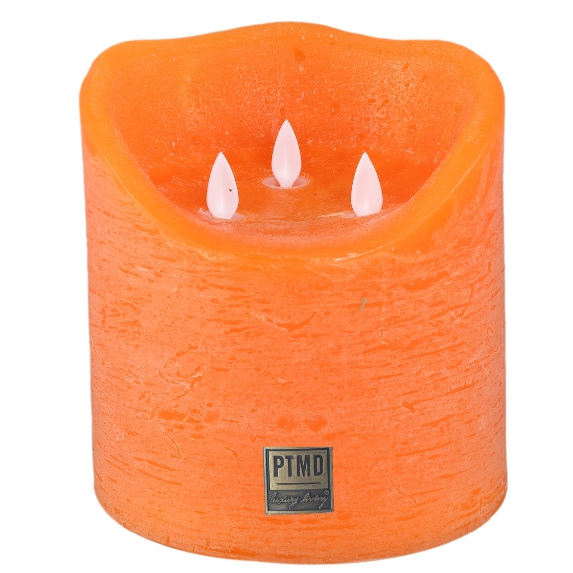 PTMD LED kaars Met 3 Beweegbare VlamMEN rustiek oranje XXL – H 15 x D 15 cm