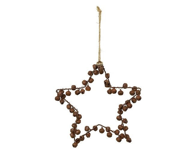 Kersthanger Ster met Kerstbelletjes - countryfield - metaal - Roest - Ø15 cm Dikte: 1,5 cm