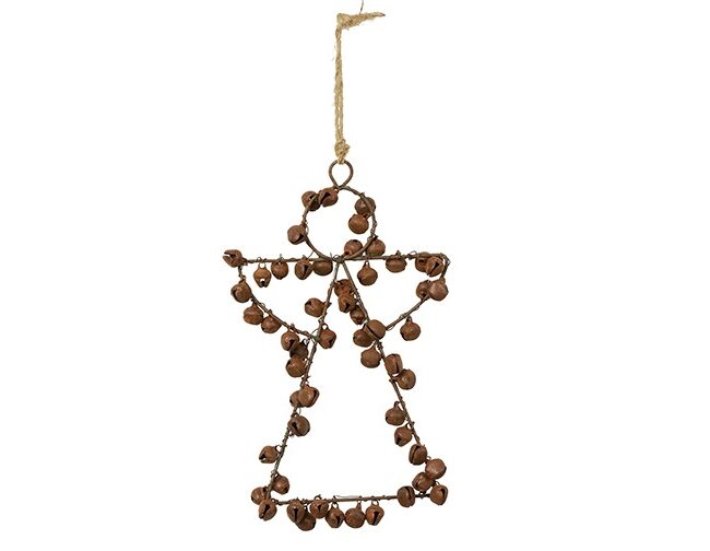 Kersthanger Engel met Kerstbelletjes - countryfield - metaal - Roest - 16 x h 10 cm Dikte: 1,5 cm