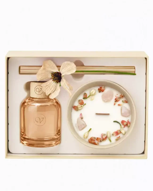 Cadeaubox "petit malibu" - L'envie de valentine - geurstokjes 150 ml + geurkaars 250 gr